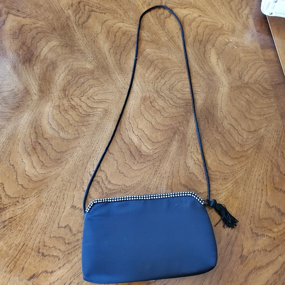 Black Silk Evening Bag with Rinestones - Picture 2 of 6